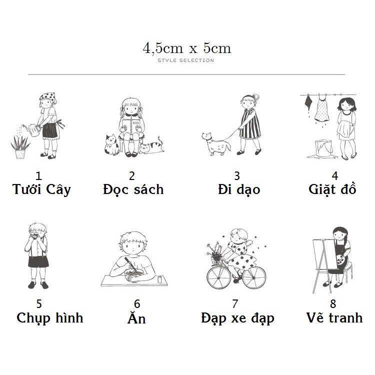 Mua 3 Tặng Hộp Mực 🔥 Con Dấu Gỗ Daily Life Sinh Hoạt Thường Ngày Trang Trí Bullet Journal, Planner, Scrapbook