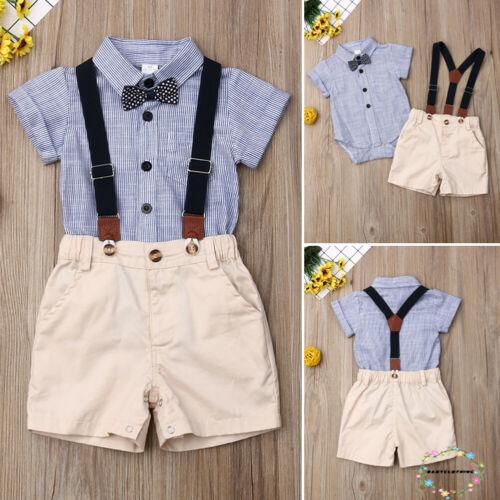 Set áo liền quần ngắn tay kèm dây đeo quần short thời trang cho bé trai