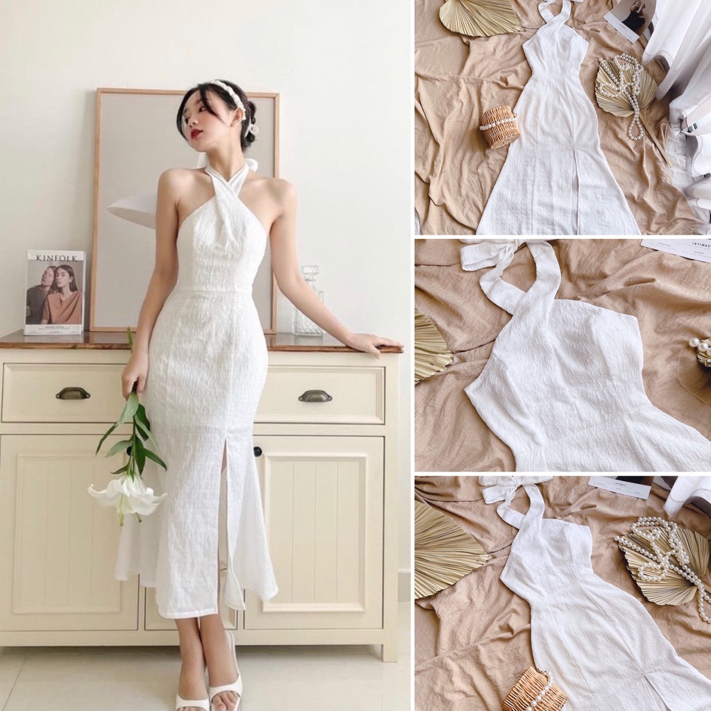 Đầm suông body cổ yếm xoắn ngực xẻ tà style hotgirl sexy sang chảnh dự tiệc du lịch đi chơi