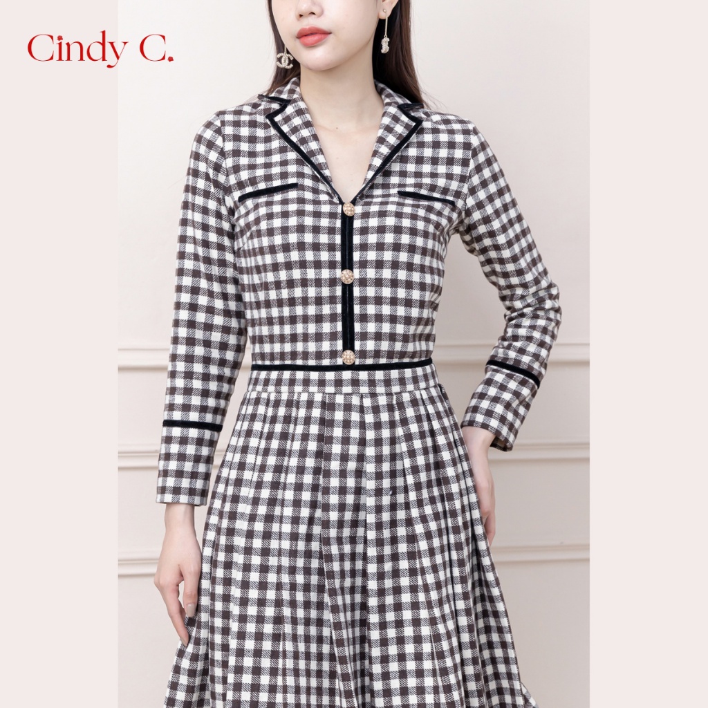 Váy dài tay Tanya CINDY C chất liệu dạ Tweed thiết kế sang trọng cao cấp 208