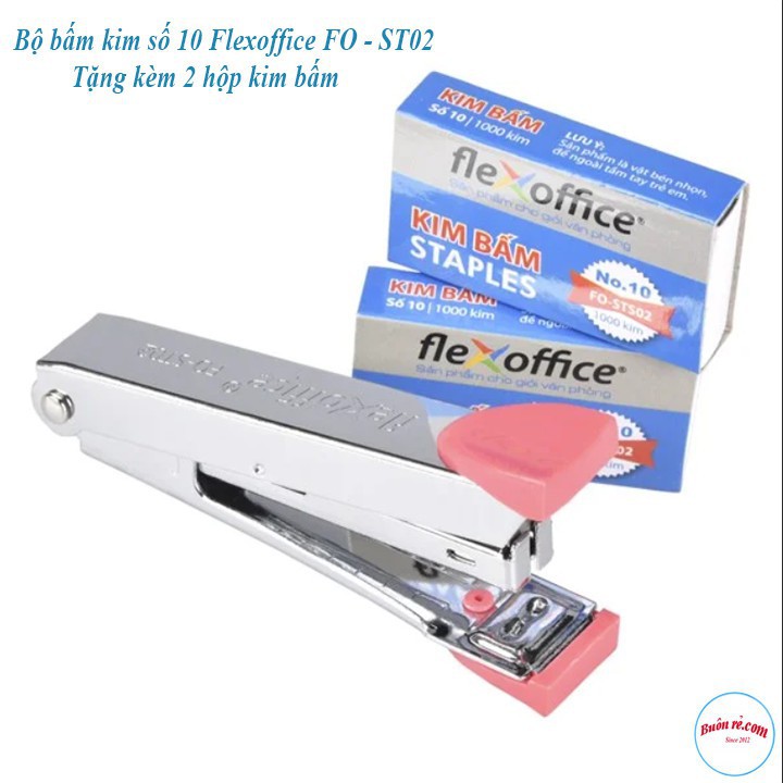 Sỉ 10 bộ bấm kim số 10 Flexoffice FO – ST02 tặng kèm 2 hộp kim bấm đa năng siêu tiện lợi -Buôn rẻ -00912