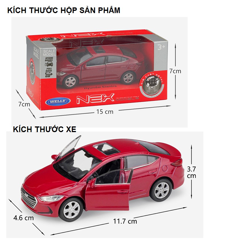 Mô hình xe ô tô Elantra tỉ lệ 1:36 xe bằng sắt mở 2 cửa trước hãng Welly