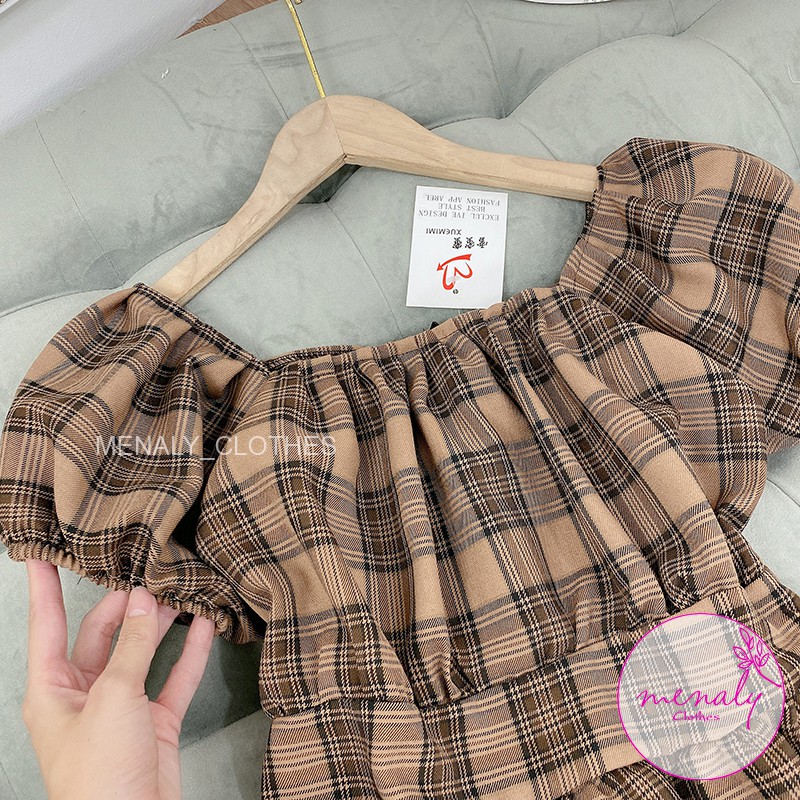 Váy xòe nữ chữ A cổ vuông tay bồng V01, mẫu váy cổ vuông ôm eo tôn dáng màu kết hợp, kiểu dáng nữ tính | BigBuy360 - bigbuy360.vn