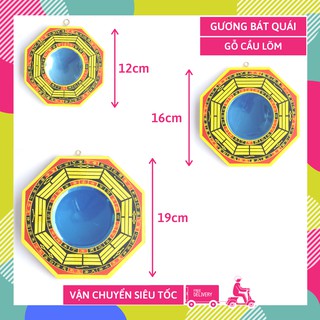 Gương bát quái lõm trấn trạch gỗ hóa giải lỗi phong thủy khí xấu - Kèm sớ hướng dẫn treo