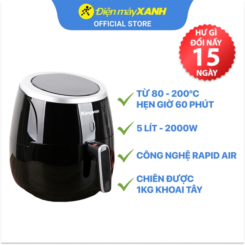 [Mã ELHADEV giảm 4% đơn 300K] Nồi chiên không dầu Kangaroo KG52AF1A 5 lít công suất 2000W - Hàng chính hãng BH 12 tháng