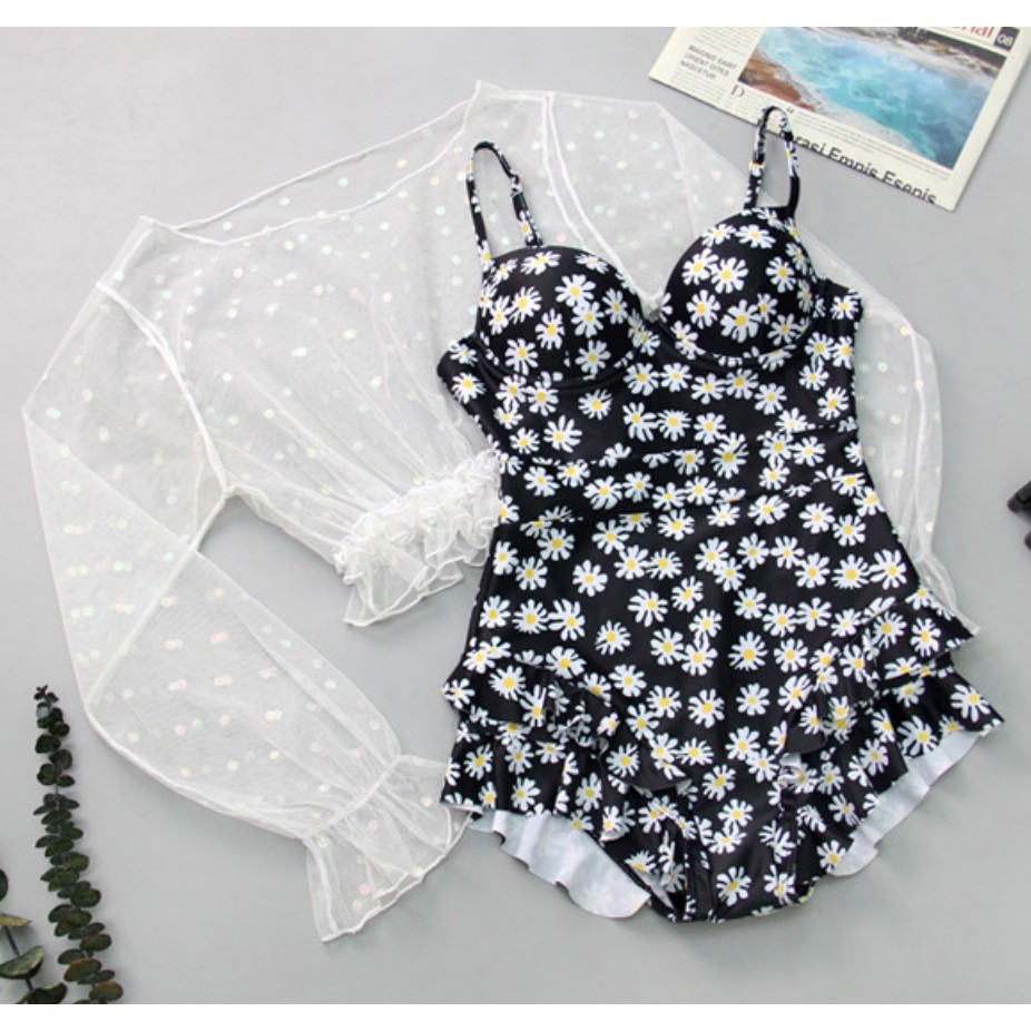 Bộ đồ bơi bikini nữ giấu bụng che nắng 1 mảnh đi tắm biển hoa cúc tiểu thư sang chảnh | BigBuy360 - bigbuy360.vn