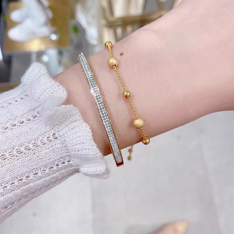 Hàng Mới Về Vòng Tay Chuỗi Hạt Cỡ Nhỏ Bằng Thép Titan Mạ Vàng Hồng 18K Thiết Kế Đơn Giản Dễ Phối Đồ
