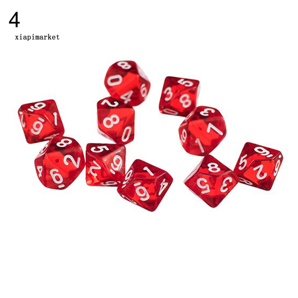 Bộ 10 xúc xắc đa diện D10 trong suốt dùng chơi Dungeons Dragons