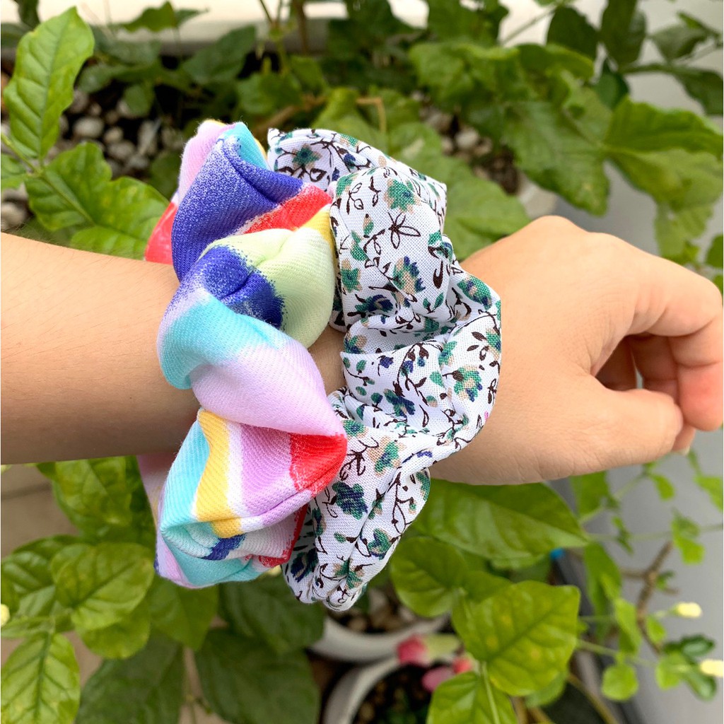 Cột tóc vải Scrunchies hoa văn cao cấp