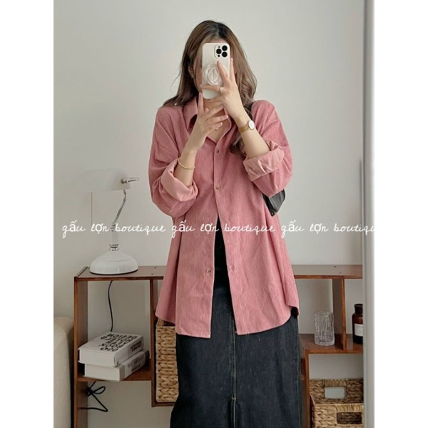 Áo sơ mi nhung tăm form rộng ulzzang hàn quốc