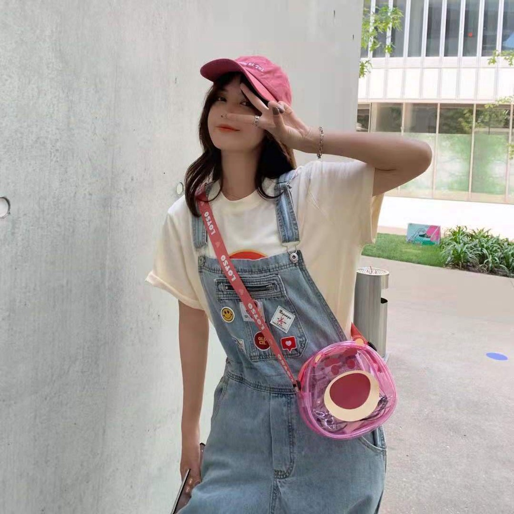 Túi đeo chéo Miniso trong suốt hình chú gấu dâu tây đáng yêu thời trang đi biển dành cho nữ