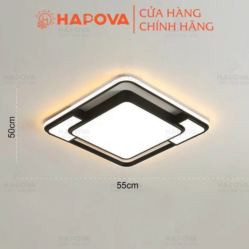 Đèn mâm ốp trần hình vuông, đèn trang trí phòng khách 3 chế độ ánh sáng HAPOVA NIANS 1020 + Tặng kèm khiển