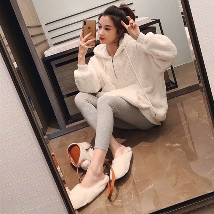 Áo Hoodie khoác nỉ nam nữ Lông Cừu trần bông form rộng kiểu sweater unisex phong cách Hàn Quốc Ulzzang | BigBuy360 - bigbuy360.vn