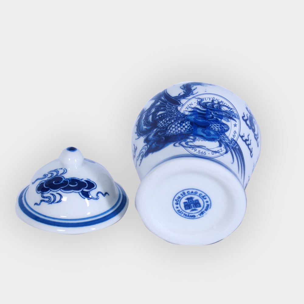 Chóe đựng muối, gạo, nước thờ cúng men lam bát tràng