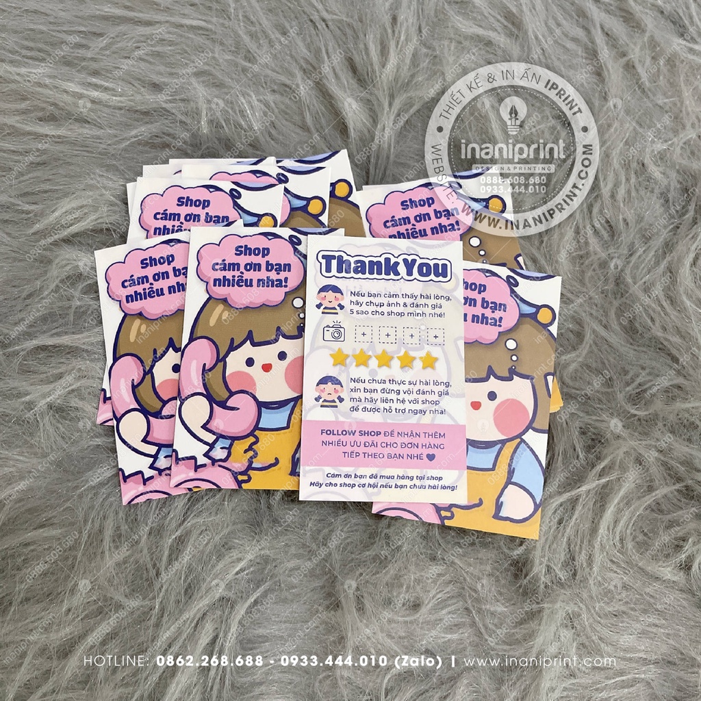 Thiệp Cảm Ơn Dễ Thương, Thank You Card Giá Rẻ Điện Thoại - Size 9x5.4cm - Cán Màng Mờ