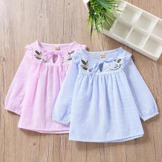 Áo phông cotton dài tay thêu hoa dành cho bé gái