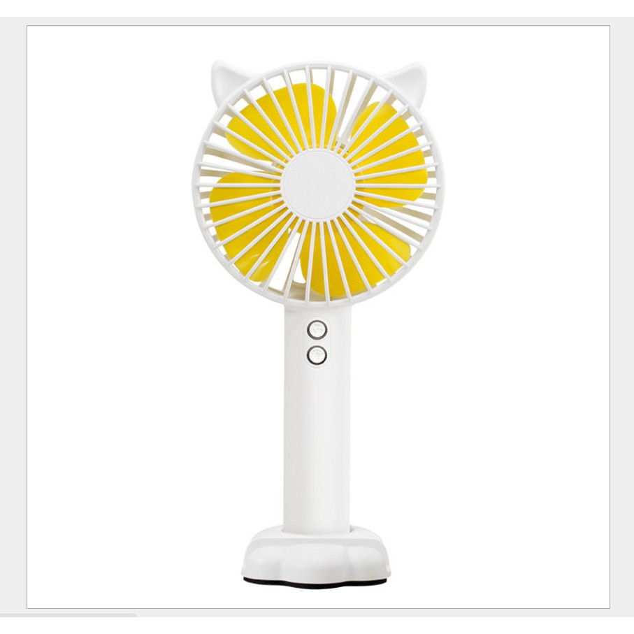 Quạt mini cầm tay tiện dụng handy fan 3 tốc độ gió tai mèo cao cấp có đèn kiêm giá đỡ điện thoại