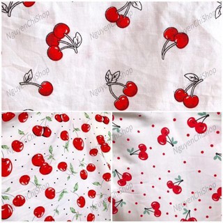 ⚡Giá gốc⚡ Vải in hình quả cherry may scrunchies khổ 1m4