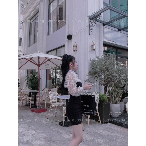 Váy dây body đen phối ren