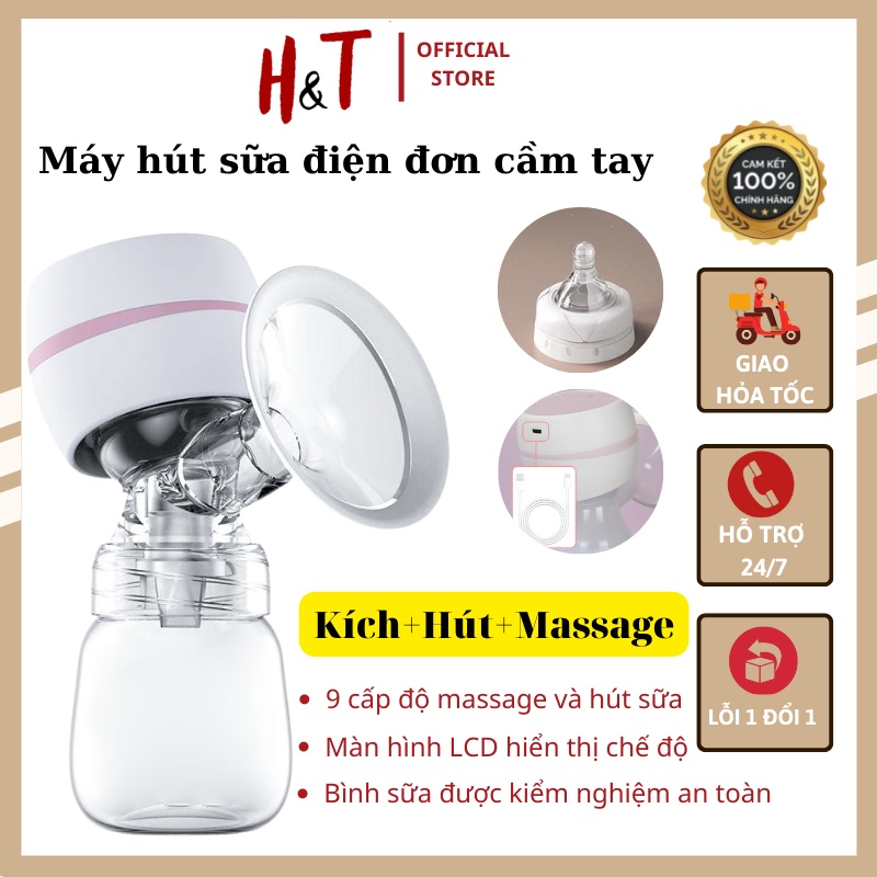 [TẶNG NÚM TI] Máy hút sữa điện đơn không dây cầm tay có chế độ massage, kích sữa - Chất liệu an toàn cho mẹ và bé