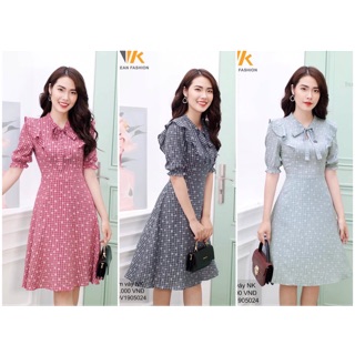 Đầm xoè nơ cổ bèo vai NK