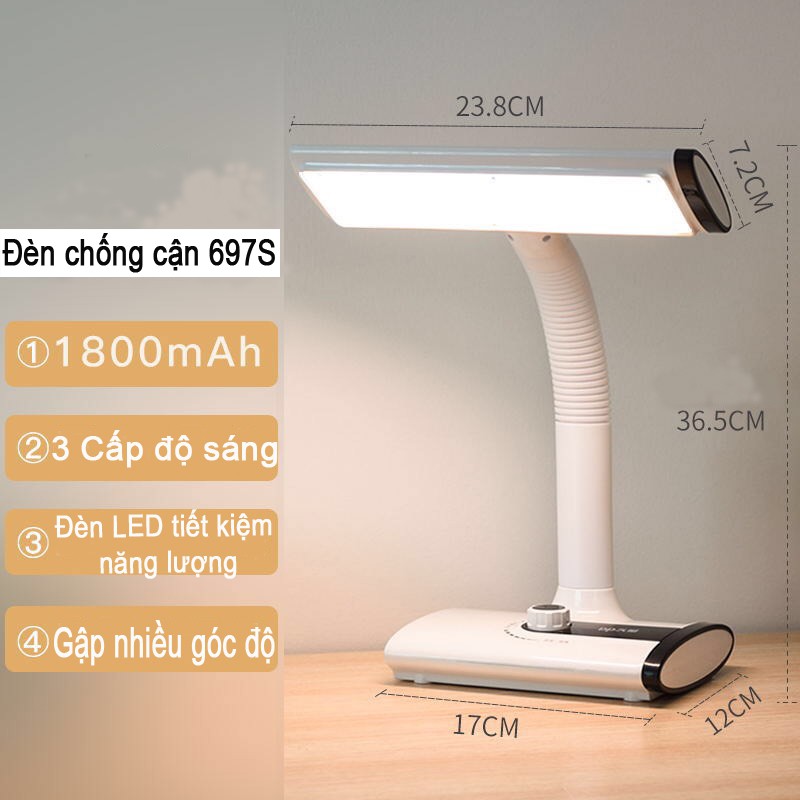 Đèn học chống cận thị cho bé, đèn bàn học tích điện, đèn led 697S, BIBI SHOP