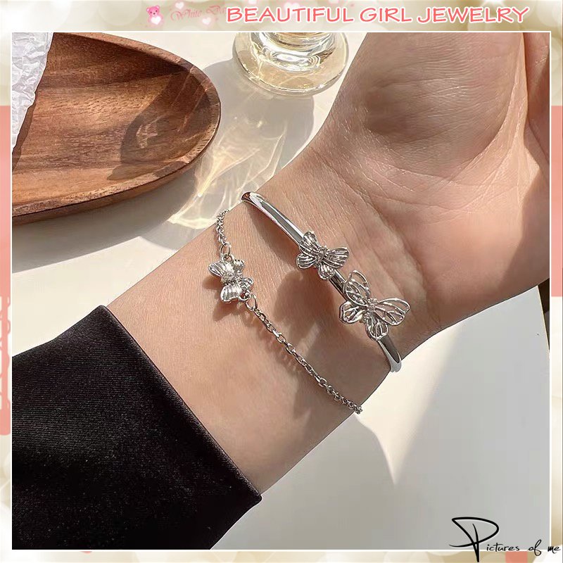 Vòng Đeo Tay Hai Lớp Phối Tua Rua Hình Bướm Thời Trang Hàn Quốc Dành Cho Nữ