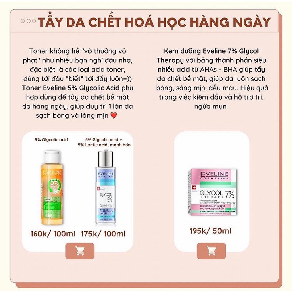 Kem Dưỡng Eveline Glycol Therapy 5% Anti Wrinkle Correcting Cream 50ml Trẻ Hoá Phục Hồi Da Với 5% Glycolic Acid