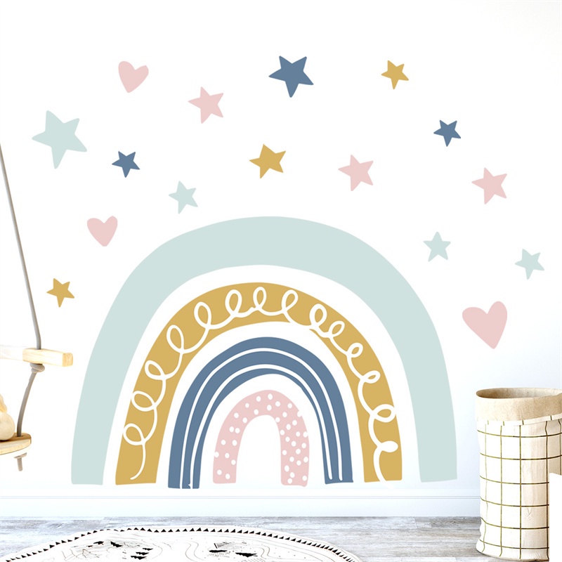 Set 2 Miếng Dán Tường Hình Cầu Vồng Và Ngôi Sao