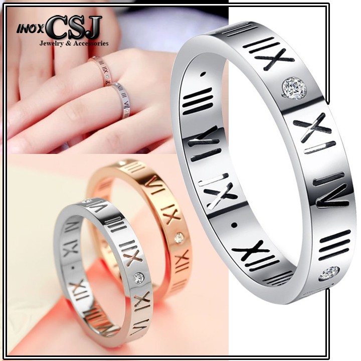 NHẪN TITAN SỐ LA MÃ MÀU TRẮNG ĐẸP KHÔNG ĐEN - tặng hộp đựng nhẫn xinh xắn