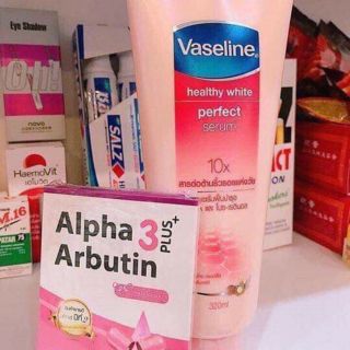 Combo sữa dưỡng Vaseline 10x &. Viên kích trắng da alpha arbutin thái lan
