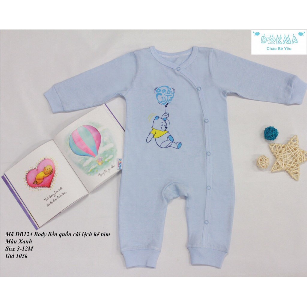 Dokma - Body dài tay cài lệch kẻ tăm cho bé (3-12m)