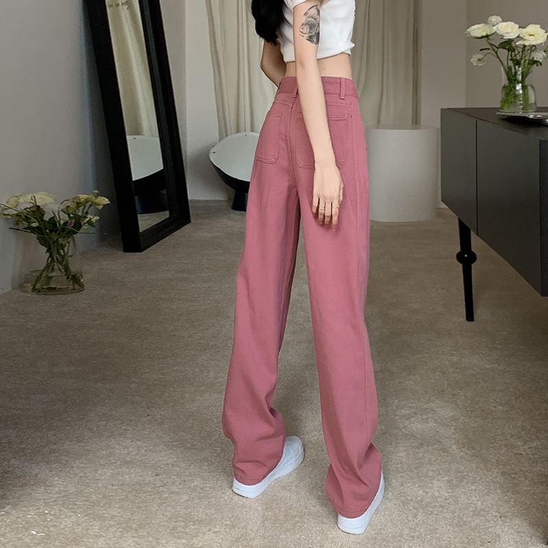 Ethelgirl Quần Jean Nữ Lưng Cao Ống Rộng Phong Cách retro Mỹ Cá Tính