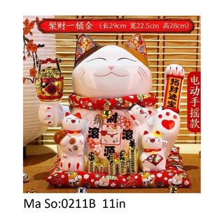 Mèo Thần Tài Sứ , Mèo May Mắn Maneki Neko cao 25cm. Vẩy Tay Gọi Khách BÁT PHƯƠNG KHAI TÀI