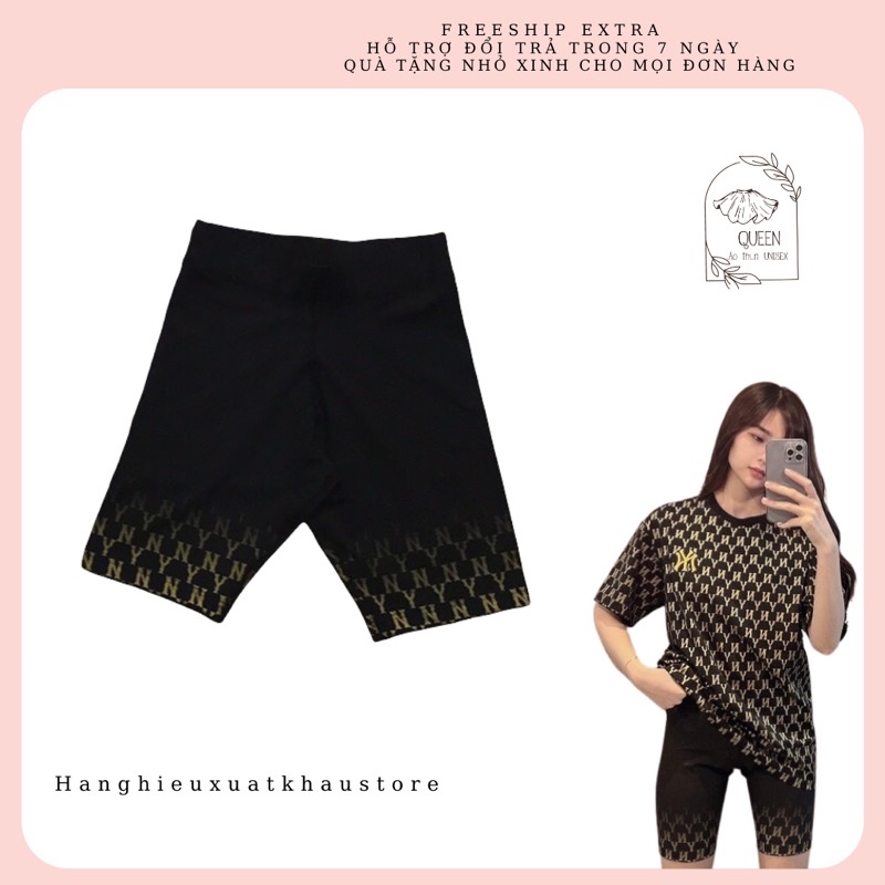 Quần legging ngố MLB chuẩn hình logo in nhũ vàng full tag