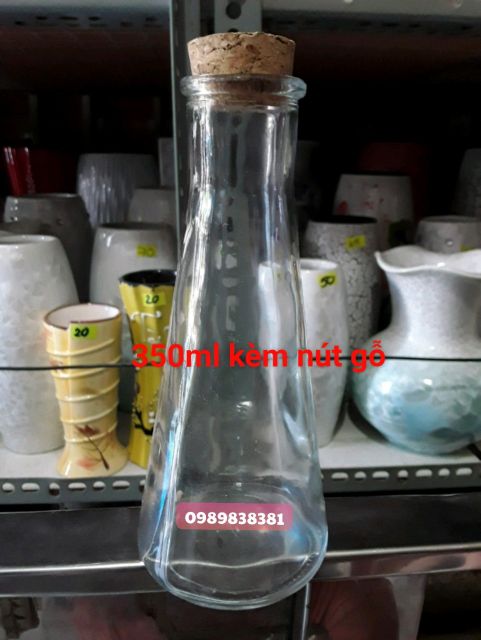 Chai thủy tinh tam giác 350ml kèm nút gỗ chai thủy tinh nón