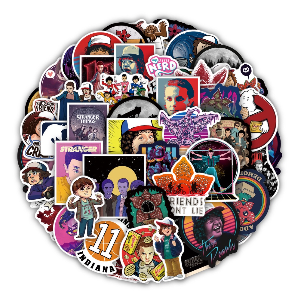 Bộ 10/50 Sticker Stranger Things Dán Trang Trí Laptop, Ván Trượt