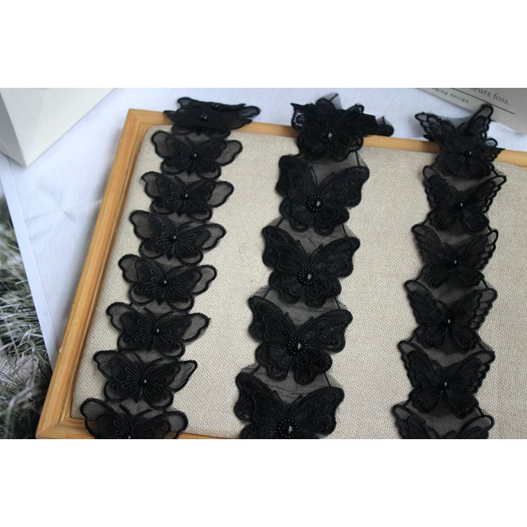 Miếng vải ren organza polyester hình bướm thêu hoa ren hai lớp 3D đính hạt cườm phụ kiện làm mạng che mặt đám cưới DIY
