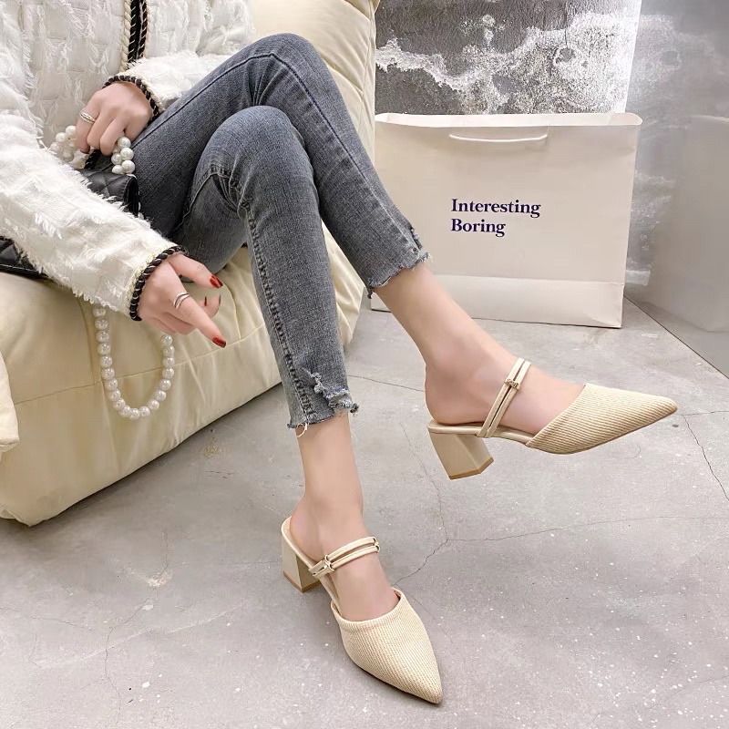 (HÀNG CÓ SẴN) 1800-1 Sandal gót vuông đi 2 kiểu mũi nhọn BIG SIZE 35-42