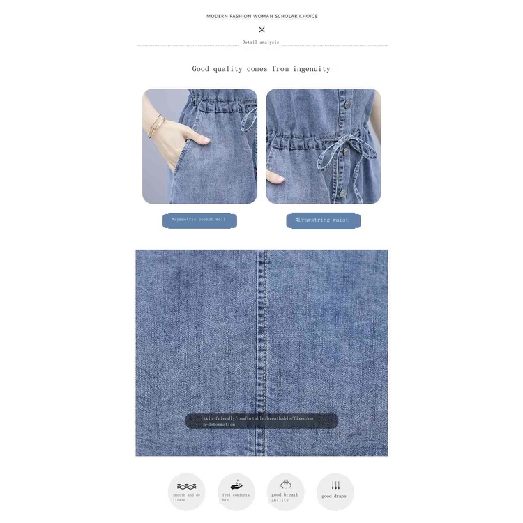 Đầm denim Mỏng Dài Qua Gối Thời Trang Xuân Hè Hàng Mới Năm 2023