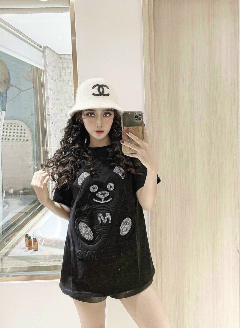 Áo phông gấu đá dập nổi fom rộng nhiều màu sắc