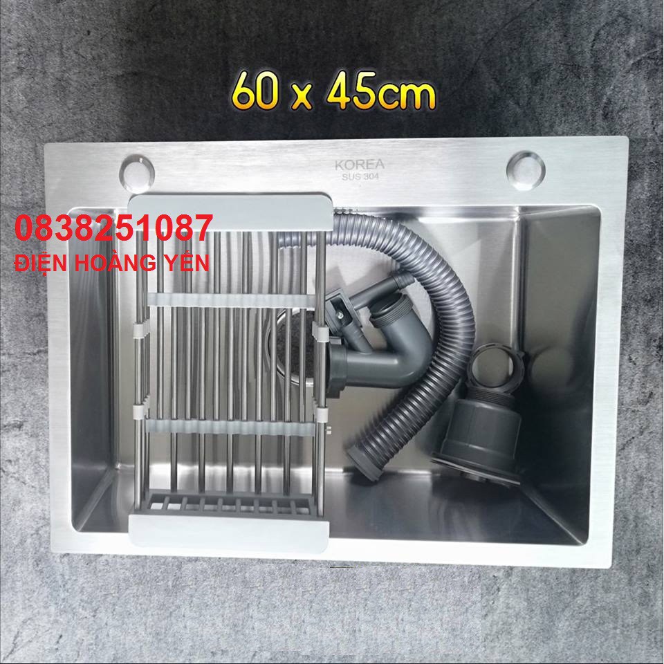 chậu rửa chén đúc liền khối inox 304 1 ngăn lớn 60x45cm - Bồn rửa chén đơn