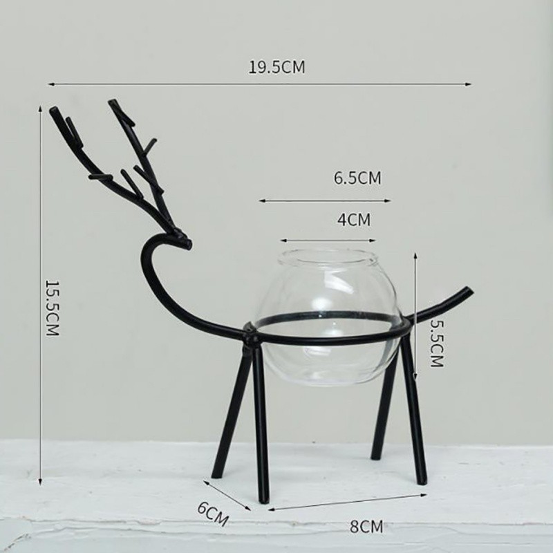 Bình Thủy Tinh Trồng Cây Thủy Canh Hình Hươu Đáng Yêu Có Giá Đỡ Kim Loại