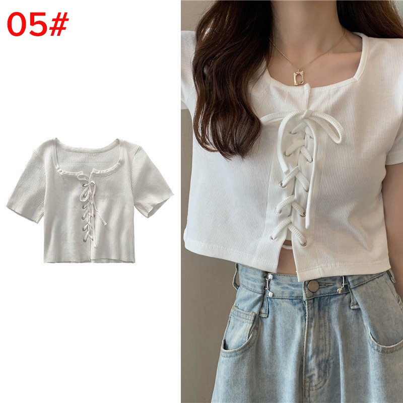 Porozi Áo croptop vải thun ngắn tay thời trang Hàn Quốc dành cho nữ