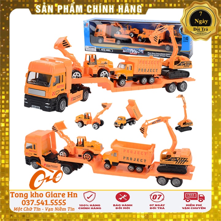 Mô hình xe đồ chơi đầu kéo vận chuyển xe con, vận chuyển máy bay quan sự, Chất liệu kim loại + nhựa ABS an toàn