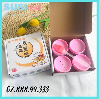 [Kèm Chổi Quét] Set 4 Khuôn Hấp Trứng, Làm Bánh Cho Bé (Kèm Chổi Silicon Quét Dầu)