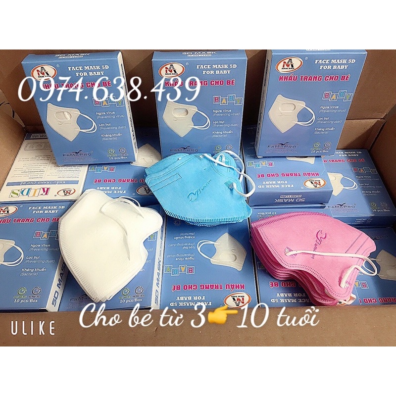 [GIÁ SIÊU RẺ] khẩu trang cho bé 5D mask, thương hiệu FAMAPRO, chính hãng cty NAM ANH , dành cho bé từ 3👉 10tuổi