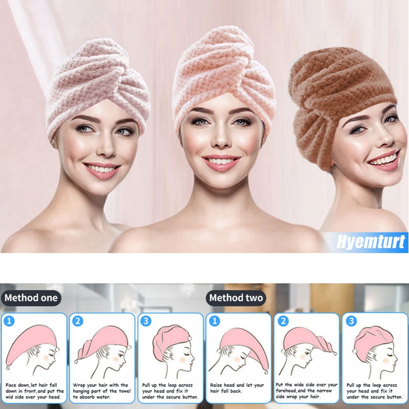 [Hàng mới về] Mũ trùm đầu làm khô tóc siêu thấm hút có nút cài tiện lợi