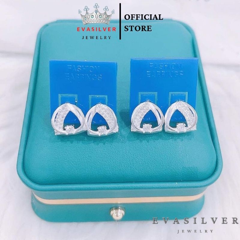 Bông tai bạc hình tròn lồng tam giác. khuyên tai chất liệu bạc ta cao cấp - Trang sức bạc Evasilver
