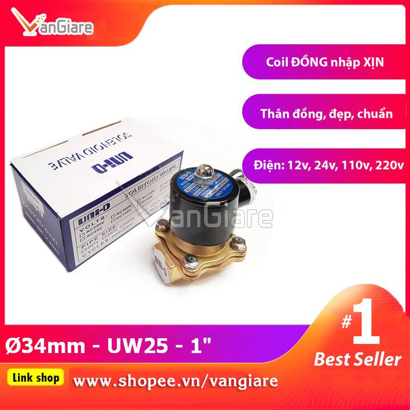 [Van đẹp, đúng hiệu] Van điện từ phi 34 UW25 UniD (Coil nhập Xịn)